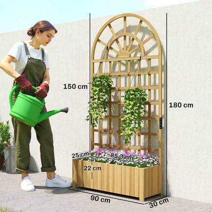 Wood Planter Box with Trellis, Drainage Holes, 90x30x180 cm