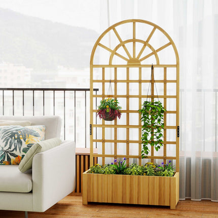 Wood Planter Box with Trellis, Drainage Holes, 90x30x180 cm