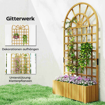 Wood Planter Box with Trellis, Drainage Holes, 90x30x180 cm