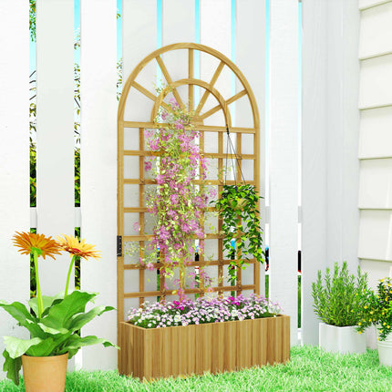 Wood Planter Box with Trellis, Drainage Holes, 90x30x180 cm