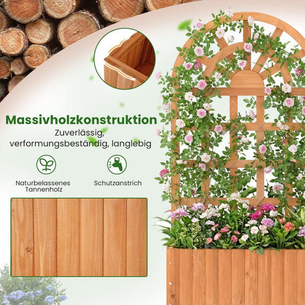Wood Planter Box with Trellis & Drainage for Climbing Plants