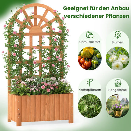 Wood Planter Box with Trellis & Drainage for Climbing Plants