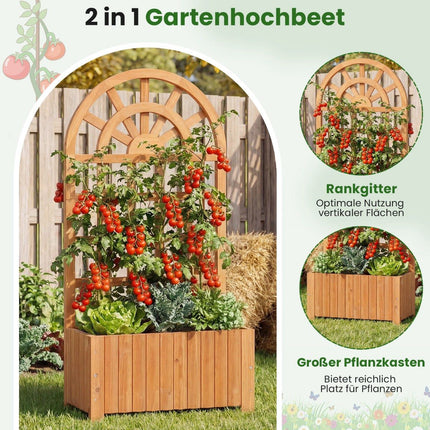 Wood Planter Box with Trellis & Drainage for Climbing Plants