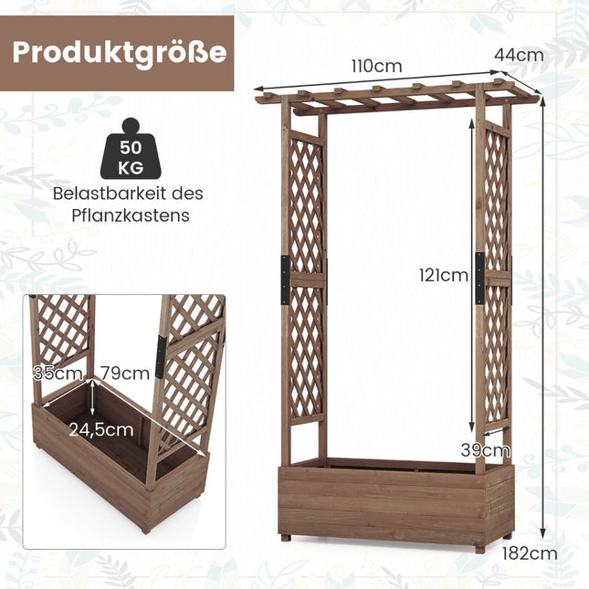 Wood Planter Box with Trellis and Roof, 110x44x182 cm