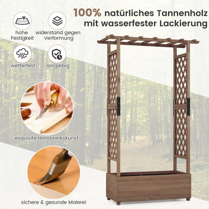 Wood Planter Box with Trellis and Roof, 110x44x182 cm