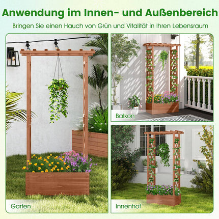 Wood Planter Box with Trellis and Roof, Orange, 66x32x152 cm