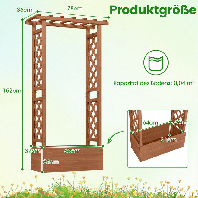Wood Planter Box with Trellis and Roof, Orange, 66x32x152 cm