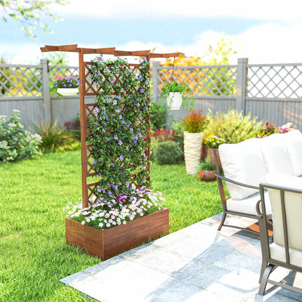 Wood Planter Box with Trellis and Roof for Climbing Plants