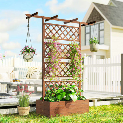 Wood Planter Box with Trellis and Roof for Climbing Plants