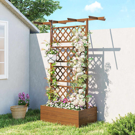 Wood Planter Box with Trellis and Roof for Climbing Plants