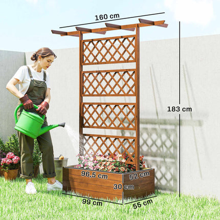 Wood Planter Box with Trellis and Roof for Climbing Plants
