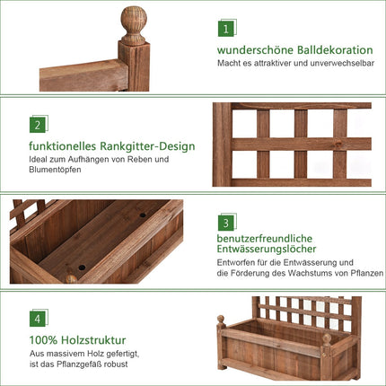 Wood Planter Box with Trellis for Climbing Plants, 64.5x28x120 cm