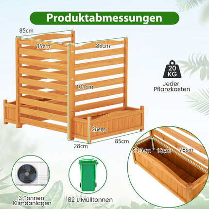 Wood Privacy Screen with Planter Box & Trellis, 91x114 cm