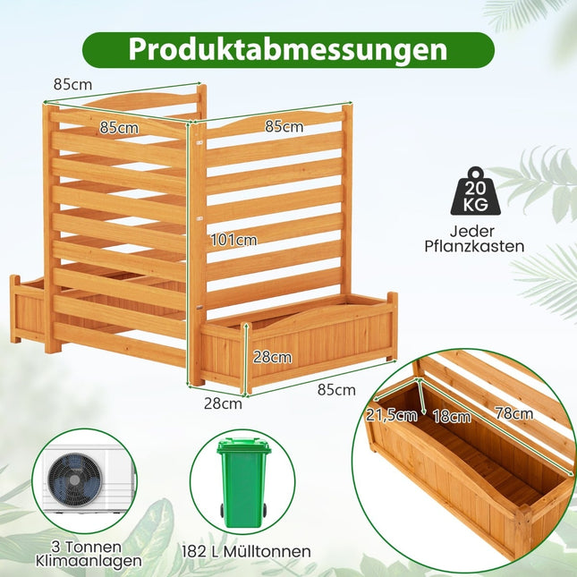 Wood Privacy Screen with Planter Box & Trellis, 91x114 cm