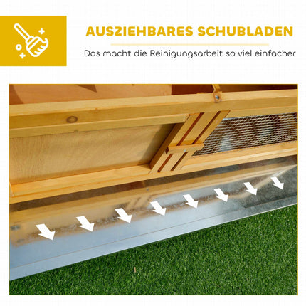 Wood Rabbit Hutch with Hinged Roof, 2 Doors, 115x44x65 cm