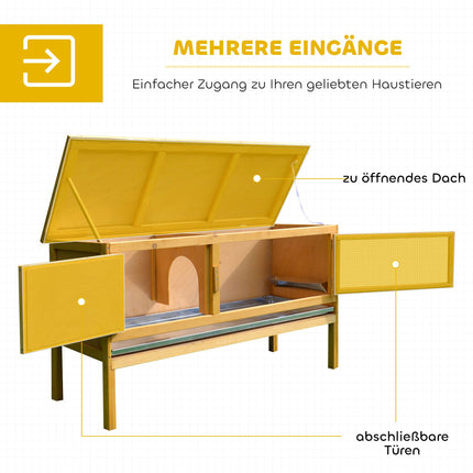 Wood Rabbit Hutch with Hinged Roof, 2 Doors, 115x44x65 cm