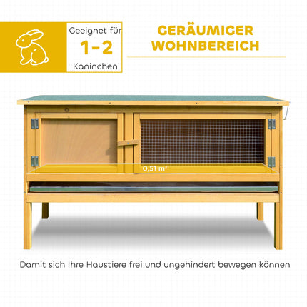 Wood Rabbit Hutch with Hinged Roof, 2 Doors, 115x44x65 cm