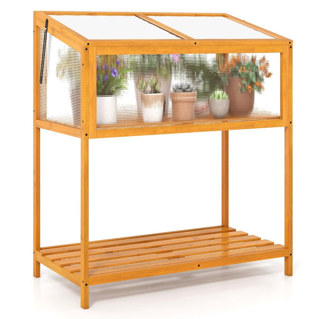 Wood Raised Bed with Adjustable Clear Roof, 90 x 50.5 x 105 cm