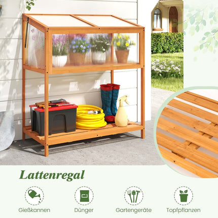 Wood Raised Bed with Adjustable Clear Roof, 90 x 50.5 x 105 cm