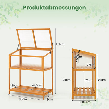 Wood Raised Bed with Adjustable Clear Roof, 90 x 50.5 x 105 cm