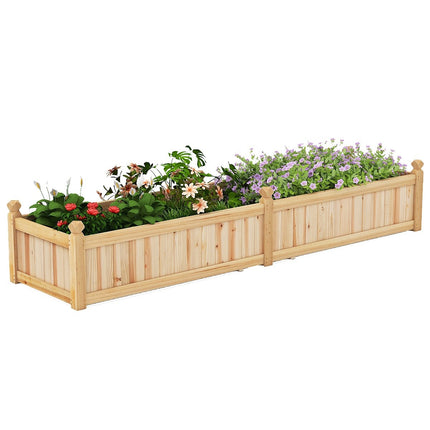 Wood Raised Garden Bed with Divider, Drainage, 227x59.5x40 cm
