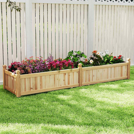 Wood Raised Garden Bed with Divider, Drainage, 227x59.5x40 cm