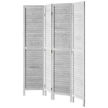 Wood Room Divider, 4-Panel Folding Privacy Screen, 67 In, Light Gray