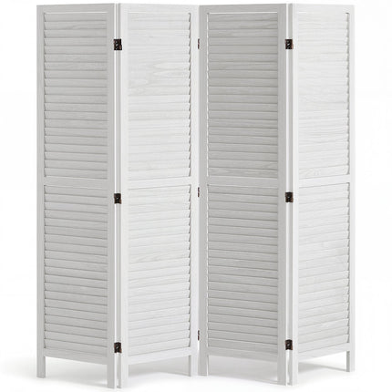 Wood Room Divider, 4-Panel Folding Privacy Screen, 67 In, Light Gray