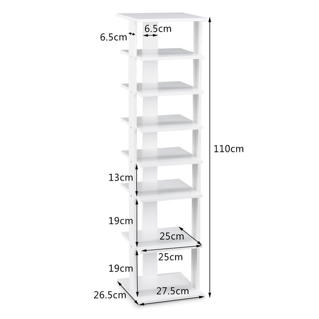 Wood Shoe Rack – 8-Tier Vertical Organizer, White