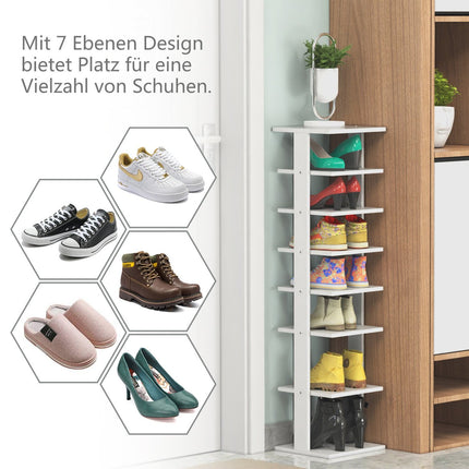 Wood Shoe Rack – 8-Tier Vertical Organizer, White