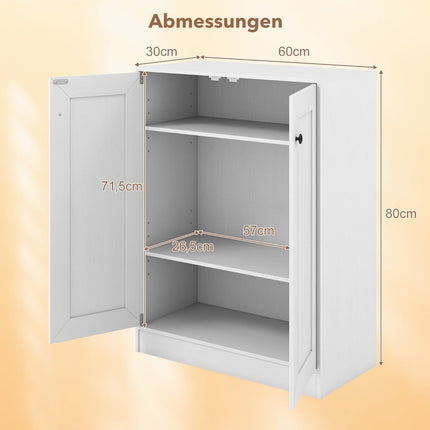 Wood Sideboard with Adjustable Shelves – White, 60x30x80 cm