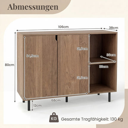 Wood Sideboard with Adjustable Shelves and 2 Doors