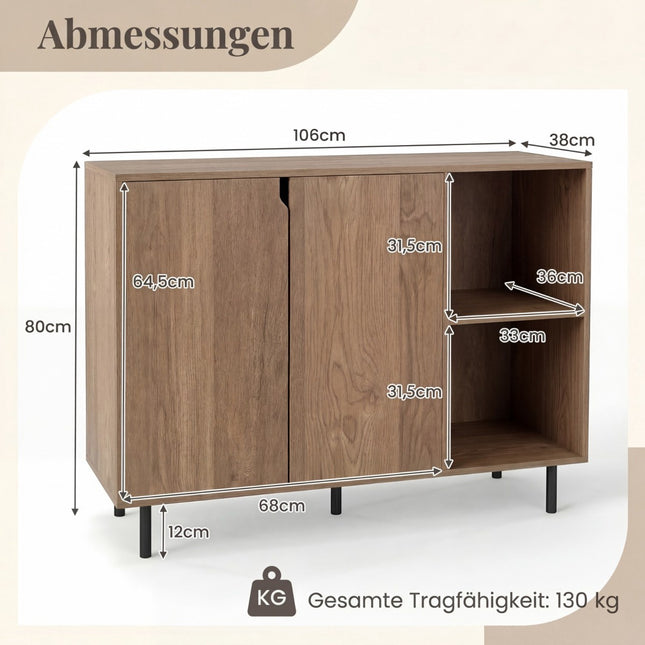 Wood Sideboard with Adjustable Shelves and 2 Doors