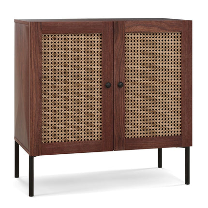 Wood Sideboard with Rattan Doors & Adjustable Shelves