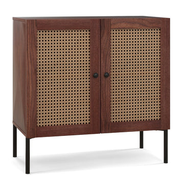 Wood Sideboard with Rattan Doors & Adjustable Shelves
