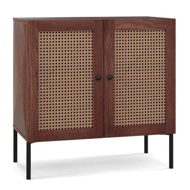 Wood Sideboard with Rattan Doors & Adjustable Shelves