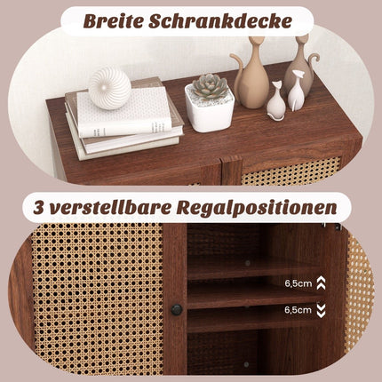 Wood Sideboard with Rattan Doors & Adjustable Shelves
