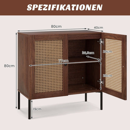 Wood Sideboard with Rattan Doors & Adjustable Shelves