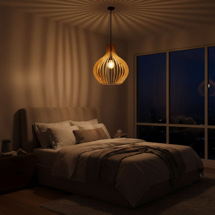 Wood Slat Pendant Light – Dining Room Illumination