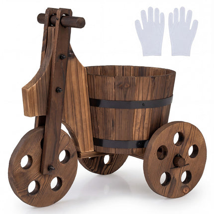 Wood Tricycle Planter Cart – Fir Barrel With Drainage Hole