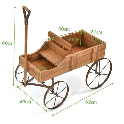 Wood Wagon Planter With Wheels, 2 Planting Sections