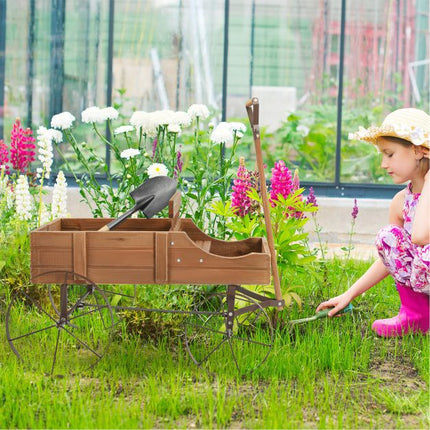 Wood Wagon Planter With Wheels, 2 Planting Sections