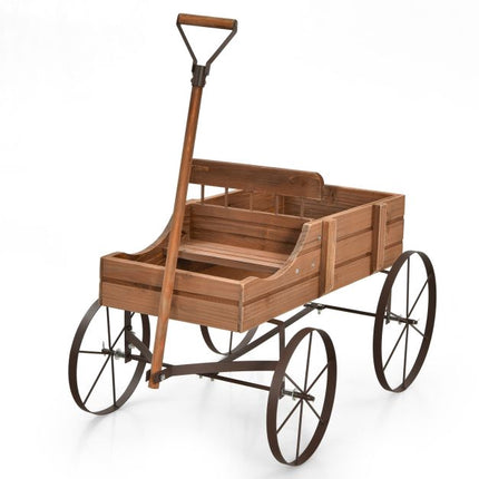 Wood Wagon Planter With Wheels, 2 Planting Sections