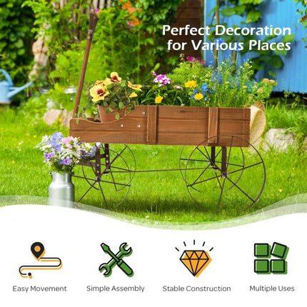 Wood Wagon Planter With Wheels, 2 Planting Sections