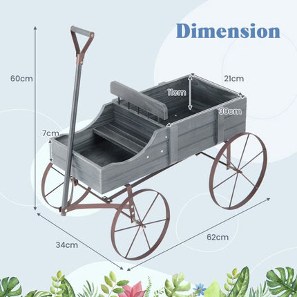 Wood Wagon Planter With Wheels, 2 Sections, Grey