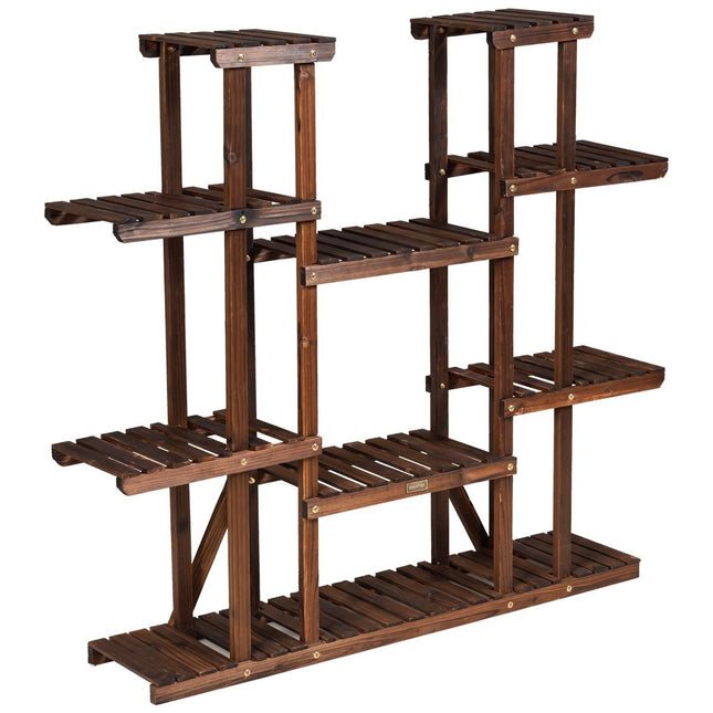 Wooden 9 Tier Plant Stand Flower Shelf Plant Rack 125 x 25 x 114 cm Brown