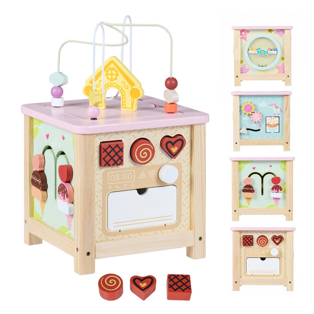 Wooden Activity Cube with Bead Maze and Storage, 18+ Months