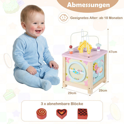 Wooden Activity Cube with Bead Maze and Storage, 18+ Months