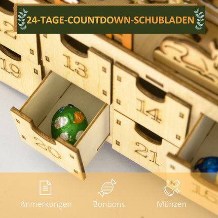 Wooden Advent Calendar with LED Lights, 24-Day Countdown