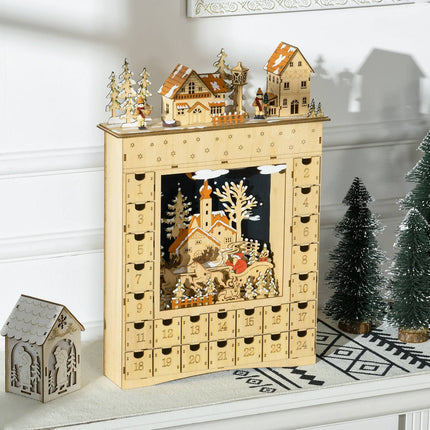 Wooden Advent Calendar with LED Lights, 24-Day Countdown